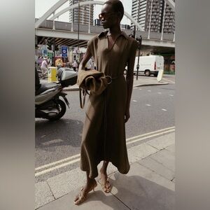 NWT Brown Zara Lapel Collar Dress